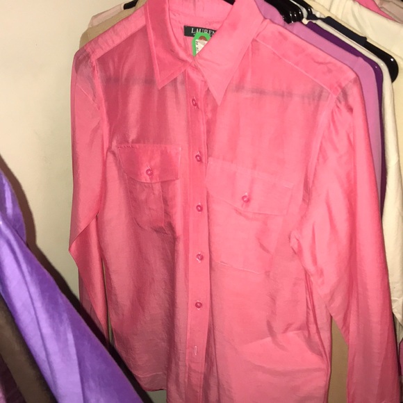 Lauren by Ralph Lauren sheer silky button down - Picture 5 of 8